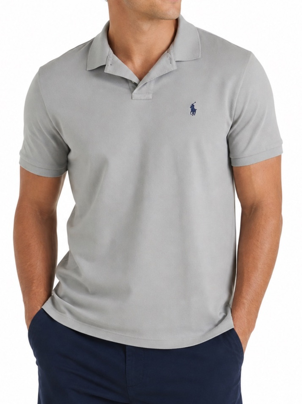 Polo Men's Grey Cotton Custom Fit Short Sleeve Polo Shirt Size Large EUC